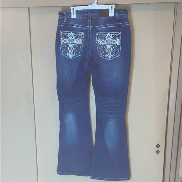 Sky Blue Flare Wide Leg Jeans with Embroidery & embellishments preowned sz13/14 - Picture 1 of 13